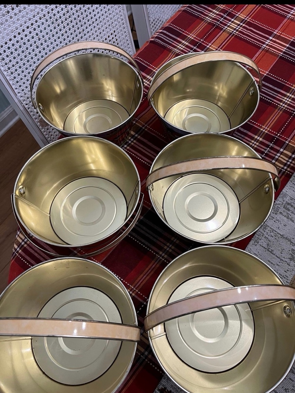 Gold Metal Serving Fall Buckets with Handles - Set of 6